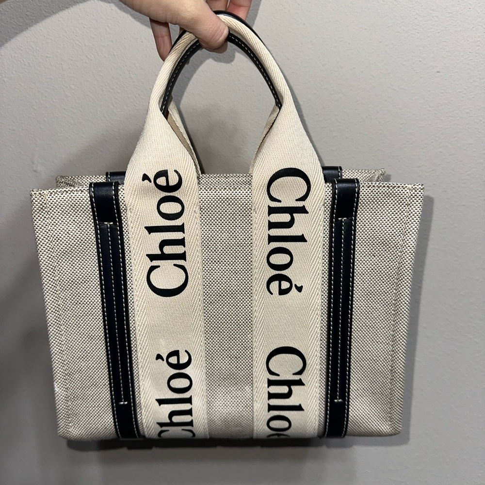 Chloé Small Woody Tote Bag (White & Blue)